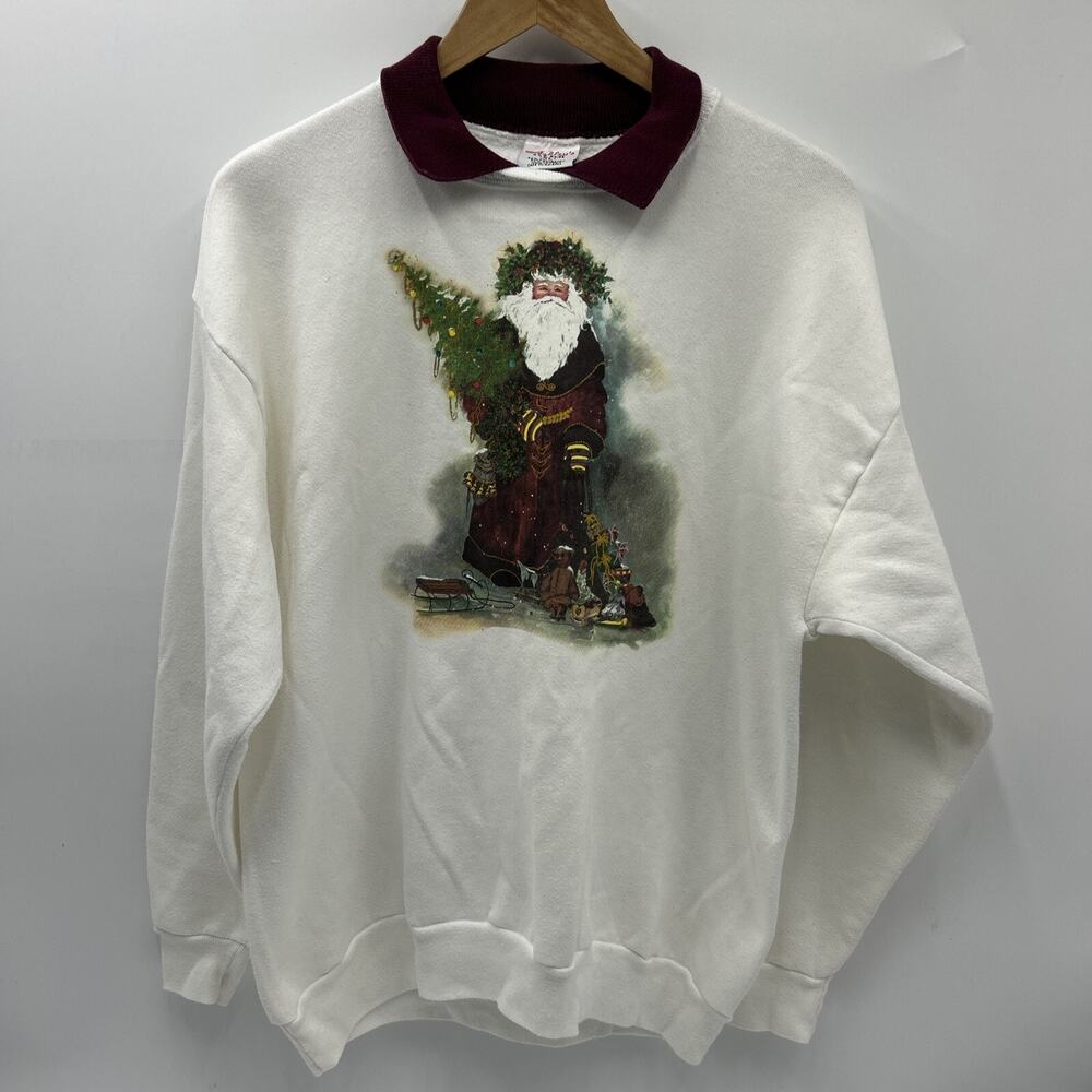 Vintage 90s ASHLEY’S Crew Neck Sweatshirt XL Santa Claus Graphic Made in USA